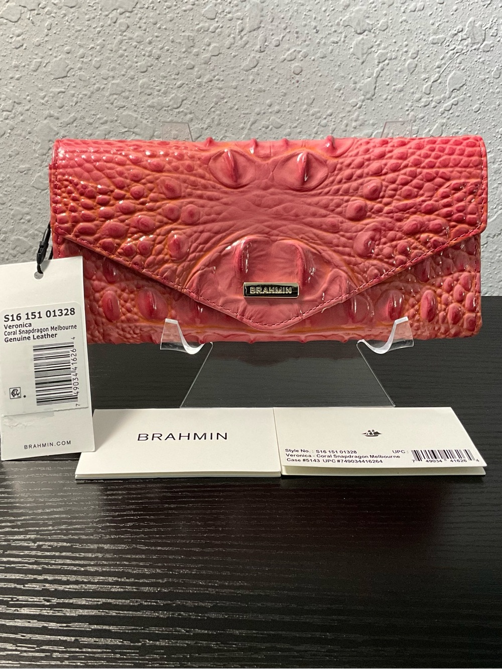Brahmin Veronica CORAL SNAPDRAGON MELBOURNE Leather Envelope Wallet NWT
